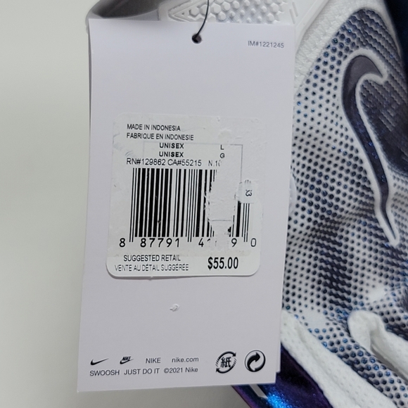 NIKE Vapor Jet 7.0 Receiver Football Gloves White Silver Blue Unisex Size L New - Picture 6 of 7